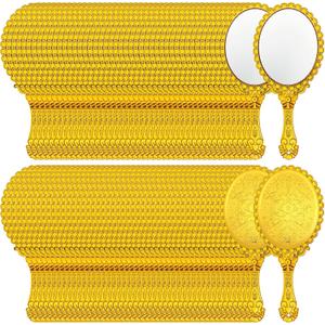 Qunclay Vintage Handheld Mirror Embossed Portable Hand Mirror with Handle for Small Compact Travel Makeup(Gold,96 Pcs)