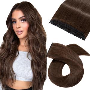 Clip-In Hair Extensions, 4 Chestnut, 1 Piece Clip-In Hair Extensions Natural Human Hair