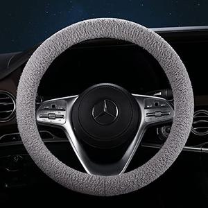HighnessHwoo Furry Winter Car Steering Wheel Cover for Women, Soft Fleece Plush Warm Universal Auto Accessories for Jeep, Truck, Van, F150, Fuzzy, Anti Slip, Gray, Large Size, 15.2-16in