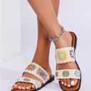 GORGLITTER Women's Boho Floral Crochet Sandal Retro Double Strap Woven Pattern Flat Sandals Vacation Open Toe Trending Shoes (White)