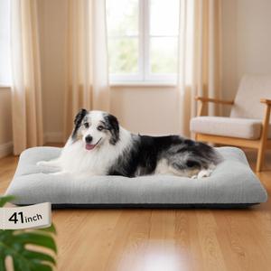 Bedsure Washable XL Dog Bed for Crate for Extra Large Dogs, Comfort Fluffy Plush Pet Pillow Bed Kennel Pad with Non-Slip Bottom, Machine Washable Pet Sleeping Mat, 41"x27", Gray