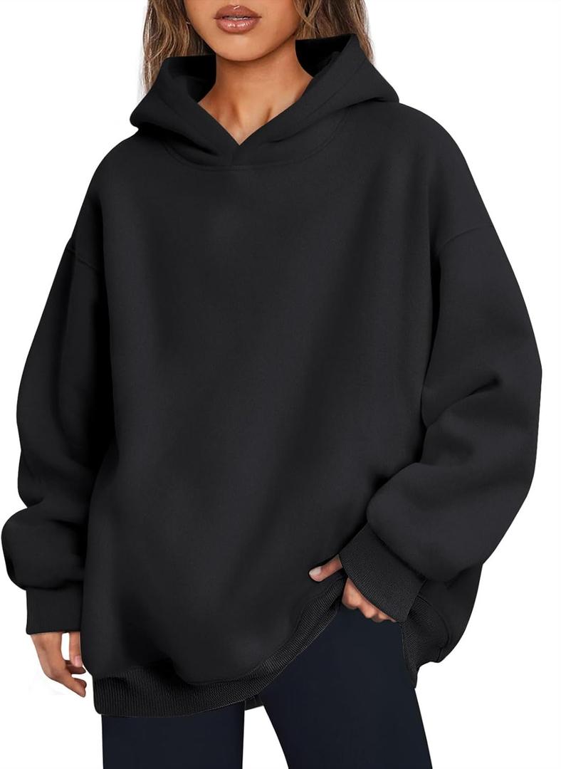Trendy Queen Womens Oversized Hoodies Fleece Hooded Sweatshirts Casual Pullover Fall Winter Outfits Long Sleeve Tops 2025 (Small, Black)