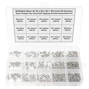 MCMASKE Metric M1 M1.2 M1.4 M1.7 M2 Stainless Steel Phillips Pan Head Self-Tapping Screws Assortment Kit Missing Pieces