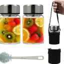 Borosilicate Glass Juice Water Bottles 2 Pack 10 OZ,Wide Mouth Glass Water Bottles with Lids and Sleeve,for Juicing, Smoothies, Milk, Protein, Reusable, Leak Proof, Shaker bottle