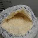 Cat Bed Round Fluffy Hooded Cat Bed Cave, AntiAnxiety Cave Bed with Hooded Blanket, Cozy Cuddler Luxury Puppy Pet Bed, AntiSlip Bottom and Machine Washable (Grey, Medium)