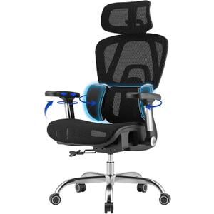 Mesh Office Chair Breathable, Office Chairs, Desk Chair with Adjustable Lumbar Support, Computer Chair, 5D Flip-Up Armrests, 330lbs Capacity, Tilt Lock, 3D Headrest, 27.6" x 27.6" x 48"-51.2"