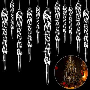 48 Pieces Icicle Ornaments Clear Twisted Icicle Christmas Tree Decorations Acrylic White Artificial Winter Hanging Decor for Christmas Tree Home Festival Decorations, 4 Sizes