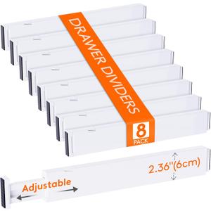 Lifewit 8 Pack Kitchen Drawer Dividers 2.36" High, 16"-22" Adjustable Drawer Organizer for Utensils/ Clothes/ Makeup, Plastic Expandable Separators in Dresser/ Bedroom/ Bathroom/ Office Storage