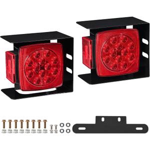 2pcs Submersible Square LED Trailer Light Kit 12V Red LED Stop Turn Tail Running Light w/Steel Mounting Boxes License Plate Bracket for Under 80" Trailer Boat Truck, IP68 DOT Approved