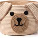 Zopeal Dog Woven Basket Cute Woven Cotton Rope Puppy Animal Storage Basket for Laundry Toy Gift(Khaki,13 x 8 Inch)