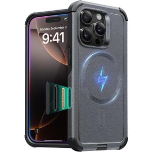 ESR for iPhone 16 Pro Case, 7X Military-Grade Drop Protection, Shock-Absorbing Rugged Cover with Camera Control Button, MagSafe Accessories Compatible, Cyber Series, Grey