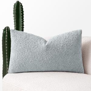 MIULEE Textured Boucle Throw Pillow Cover Light Blue Accent Solid Lumbar Spring Pillow Case Decorative Soft Pack of 1 Couch Cushion Chair Sofa Bedroom Livingroom Home Decor,12x20 Inch