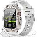 Dsytom Waterproof Case with Band Compatible for Apple Watch Band 45mm 44mm 41mm 40mm for Men ,Rugged Shockproof Smartwatch Strap Protective Bumper Cover with Built-in Tempered Glass Screen Protector (Starlight)