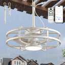 20" Outdoor Ceiling Fan with Light – Waterproof Plug-In Smart Fan for Porch, Pergola & Gazebo, 4CCT Color Adjustable, Alexa & Google Compatible, Caged Design, Antique White Gold Finish
