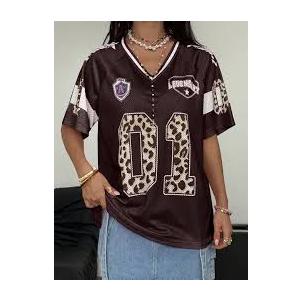 SOLY HUX Women's Y2k Leopard Number Graphic Oversized Tops Football Jersey Shirts Streetwear XS
