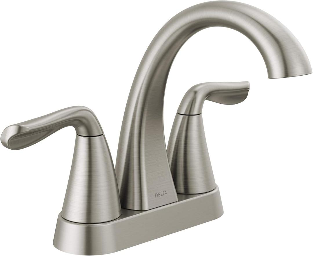 Delta Arvo Centerset Bathroom Faucet, Brushed Nickel 2-Handle Bathroom Faucet, Delta Bathroom Sink Faucet, Brushed Nickel 3-Hole Bathroom Faucet, Spotshield Stainless 25840LF-SS