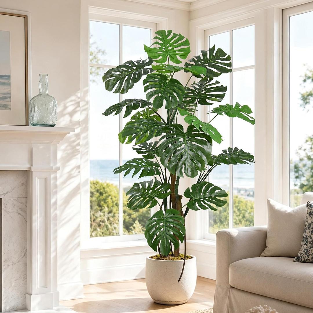 7FT Artificial Monstera Deliciosa Plant in Pot Faux Tropical Indoor Plants with Large Green Split Leaves Tall Fake Floor Plant for Living Room Entryway Patio Office Decor