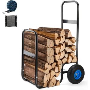 250 LBS Capacity Firewood Log Cart-Heavy Duty Steel Wood Carrier with Pneumatic Rubber Wheels for Fireplace,Fire Pit,Indoor & Outdoor(without cover)