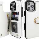 ONETOP for iPhone 16 Pro Max Wallet Case with Card Holder, 360 Rotation Ring Kickstand RFID Blocking PU Leather Double Magnetic Clasp Shockproof Cover for Women and Girls 6.9 Inch (White)
