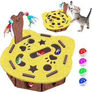 Interactive Felt Cat Maze Box with Cartoon Cat-Shaped Post, Fish-Shaped Puzzle Exercise Hide Seek Moving Toy for Cats, Mental Enrichment Self-Play Toy Encourages Hunting Instincts with 4 Balls