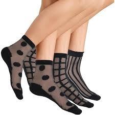 10 Pairs Sheer Socks Women Striped Plaid Mesh Dot Bow See Through Transparent Socks Summer (Black)