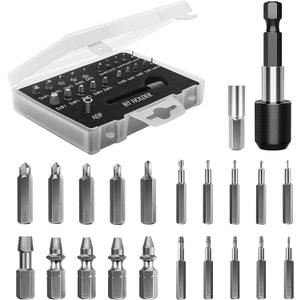 Nuovoware Damaged Screw Extractor Set, 22 PCS Easy Out Stripped Screw Extractor Kit, All-purpose HSS Broken Screw Remover Set with Magnetic Extension Bit Holder & Socket Adapter (Black)