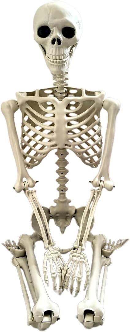 Halloween Outdoor Skeletons, Life-Size Full Body Posable Skeleton, Spooky Photo Props Garden Decor, Decorative Party Supplies for Holiday Outside
