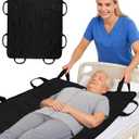 SPRING SEAON Patient Positioning Bed Pad with Handles Transfer & Slide Sheet for Elderly Care, Waterproof Washable Draw Sheet for Hospital or Home Use, 46.5" x 38.5", 400 LBS Support, Black