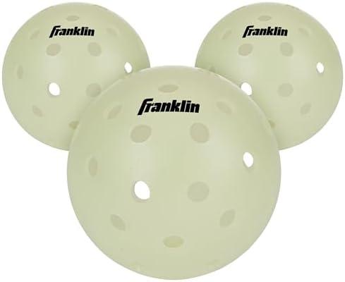 Franklin Sports Glow in The Dark Outdoor Pickleballs - Light Up Pickleball Balls for Nighttime Pickleball - Glow in The Dark Green Balls - Charge with Indoor Light + Sunlight - 3 Pack