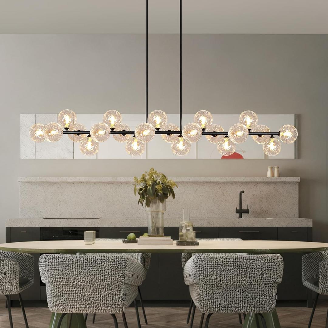 Linear Chandelier Dining Room Light Fixture Sputnik Linear Pendant Light
70 Inch Extra Long Chandelier, 22 Lights Swirled Clear Glass Globe, Kitchen Island Chandelier, Adjustable Height, Black