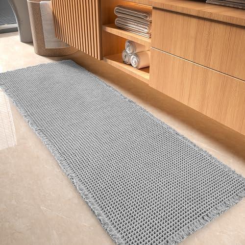 Waffle Bath Mat-Runner Rug, Super Absorbent Non Slip Bath Mats for Bathroom Machine Washable Long Rugs with Tassels, Bath Rugs for Bathroom Floor Beside Tub, 2' x 4'(24" x 48")