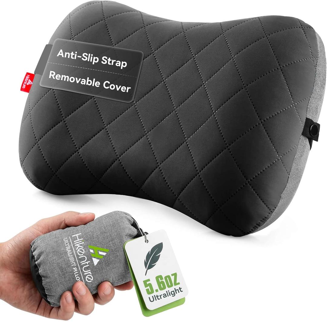 Hikenture Camping Pillow with Removable Cover - Ultralight Inflatable Pillow for Neck Lumbar Support - Upgrade Backpacking Pillow - Washable Travel Air Pillows for Camping, Hiking, Backpacking, 1 Count