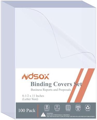 Ndsox 100 Pack Clear Binding Covers 8 Mil Polycover Report Cover Sheets 8-1/2 x 11 Inches Letter Size for Business Presentation Document Binding, Proposals, Office Supplies, Un-Punched, Square Corners