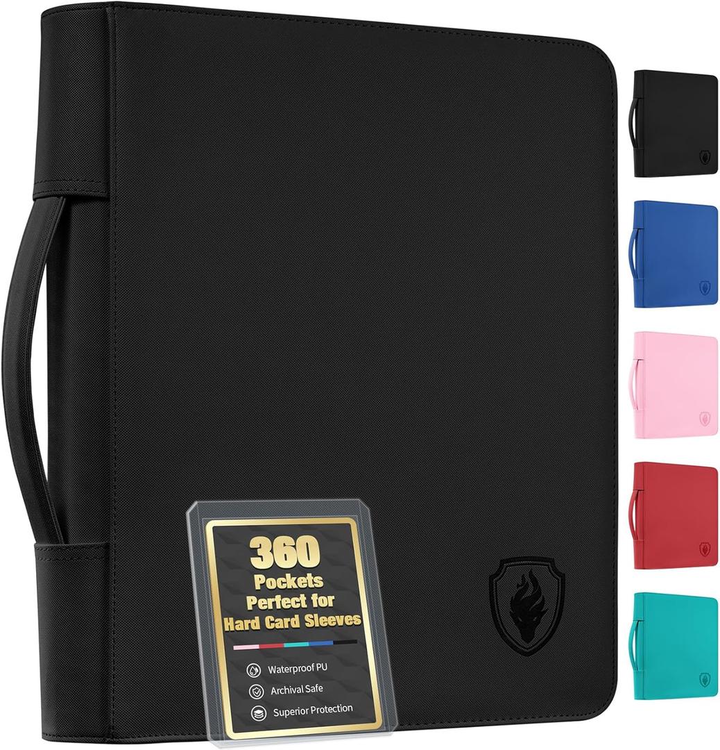 Top Load Binder Holds 360 Cards with Hard Card Sleeves, Portable Card Binder with Retractable Handle, Side Loading Trading Card Storage for Collectible Games, Sports Cards, Black