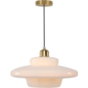 Mid Century Pendant Light Fixtures Modern Gold Brass Kitchen Island Chandelier Lamp 12.59" Shade 1-Light Milk White Glass Large Pendant Lamps for Dining Table Bedroom Hallway