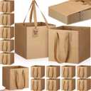 Windyun Square Paper Gift Bags with Handle 10 x 10 x 10'' Large Favor Bag with DIY Thank You Tag for Wedding Graduationbridal Shower Bridesmaid Birthday Party(50 Pcs,Kraft)