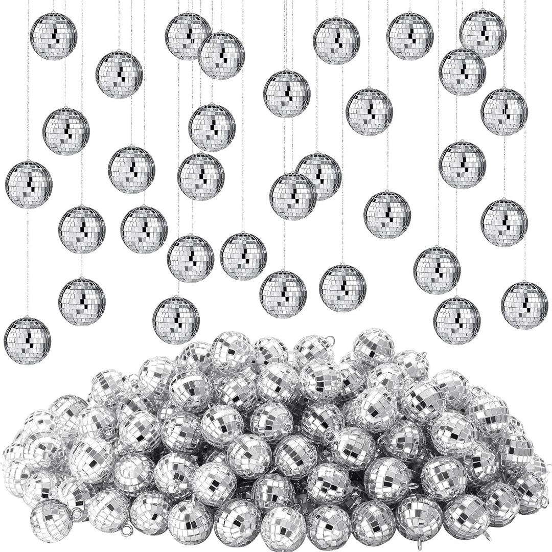Hoolerry 200 Pcs Mirror Mini Disco Balls Ornament 1.2 Inch Mardi Gras Small Hanging Decorations Reflective Tiny Mirror Balls Ornaments for 70s 80s Disco Party, Birthday, Wedding(Silver)