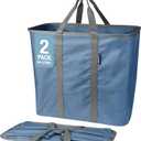 CleverMade Collapsible Laundry Caddy - Denim Shadow Gray 2Pack 64L - Foldable Storage Organization Container for Clothes Laundry Room Storage Solution