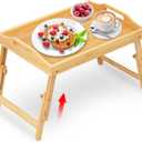 Breakfast Bed Tray for Eating - Raised Food Table Up to 9.5" on Lap Sofa - Adjustable Bamboo Serving Tray - Portable Snack Platter with Folding Legs Ideal for Bedroom Picnic (Medium, Natural)