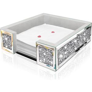 Wocred Flat Mirror Napkin Holder for Bathroom Vanity,Crystal Crushed Diamond Guest Towel Holder,Cute Napkin Tray for Kitchen,Dining table,Guest Bathroom.(8.1X8.1X2.6)