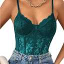 Milumia Women's Sexy Sheer Mesh Lace Bodysuit Spaghetti Strap Bustier Corset Tops Rave Party Club (Medium, Teal Blue)