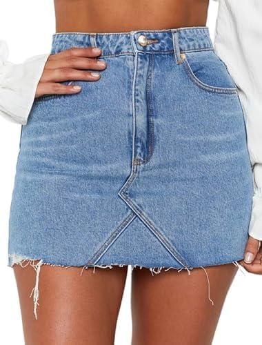 Just Quella Women's Stretch Jean Skirt Fringed Slim Fit Denim Bodycon Mini Skirt L
