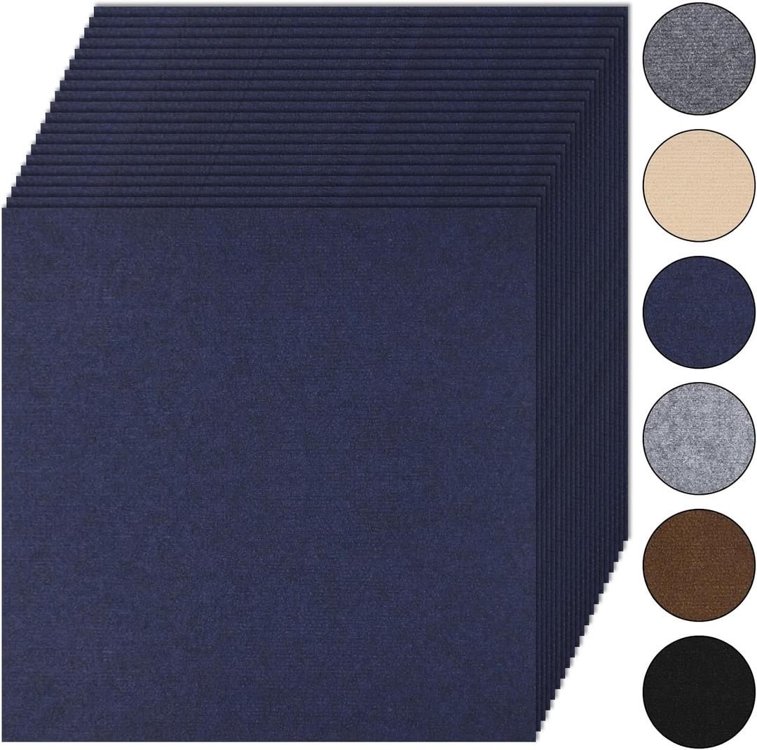 20Pcs Carpet Tiles Peel and Stick 24x 24 Non-Slip Self Adhesive Squares Carpet Floor Tile Reusable Waterproof Carpet for Living Room Bedroom (Dark Blue)