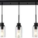 3-Lights Pendant Light Fixtures, Modern Black Kitchen Island Lighting with Clear Glass Shade, Adjustable Hanging Ceiling Lamp