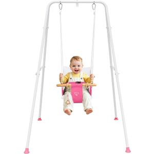Baby Swing, Toddler Swing, Baby Swing with Stand, Swing Set for Infant, Outdoor Indoor Swing Set with Canvas Cushion Seat