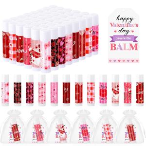 48 Pcs Valentines Day Classroom Exchange Gifts Bulk for Kids Valentines Lip Balm with Cards for Classroom Prize School Exchange Boys Girls Party Favors(Classic Heart)
