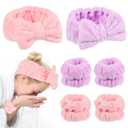 6 Pieces Face Wash Headband and Wristband Set Spa Headband and Wrist Towels for Makeup Skincare Headbands Wrist Bands for Washing Face, Purple and Pink