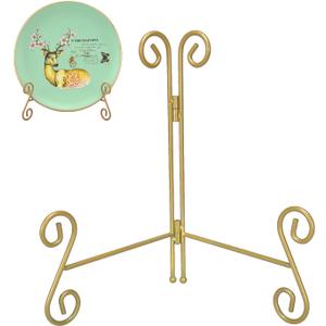 6-Inch Gold Plate Stand - Collapsible Iron Easel for Artwork & Photos (2-Pack)