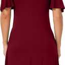 Short/Long Sleeve Women's Cold Shoulder Dress with Pockets Casual Swing T-Shirt Dresses (Red, XXL)