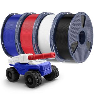 PETG Filament 1.75mm, Ultra Tough, Heat Optimized, Odorless, 4kg(8.8lbs) SUNLU PETG 3D Printer Filament, Dimensional Accuracy +/- 0.02mm, Black+White+Red+Blue